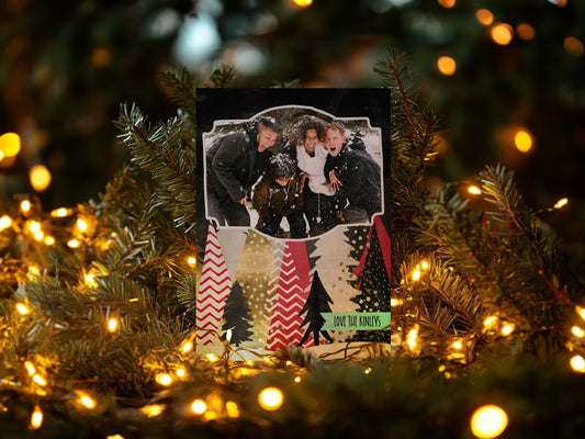 Merry Christmas Gold Night Trees Custom Photo Christmas Card