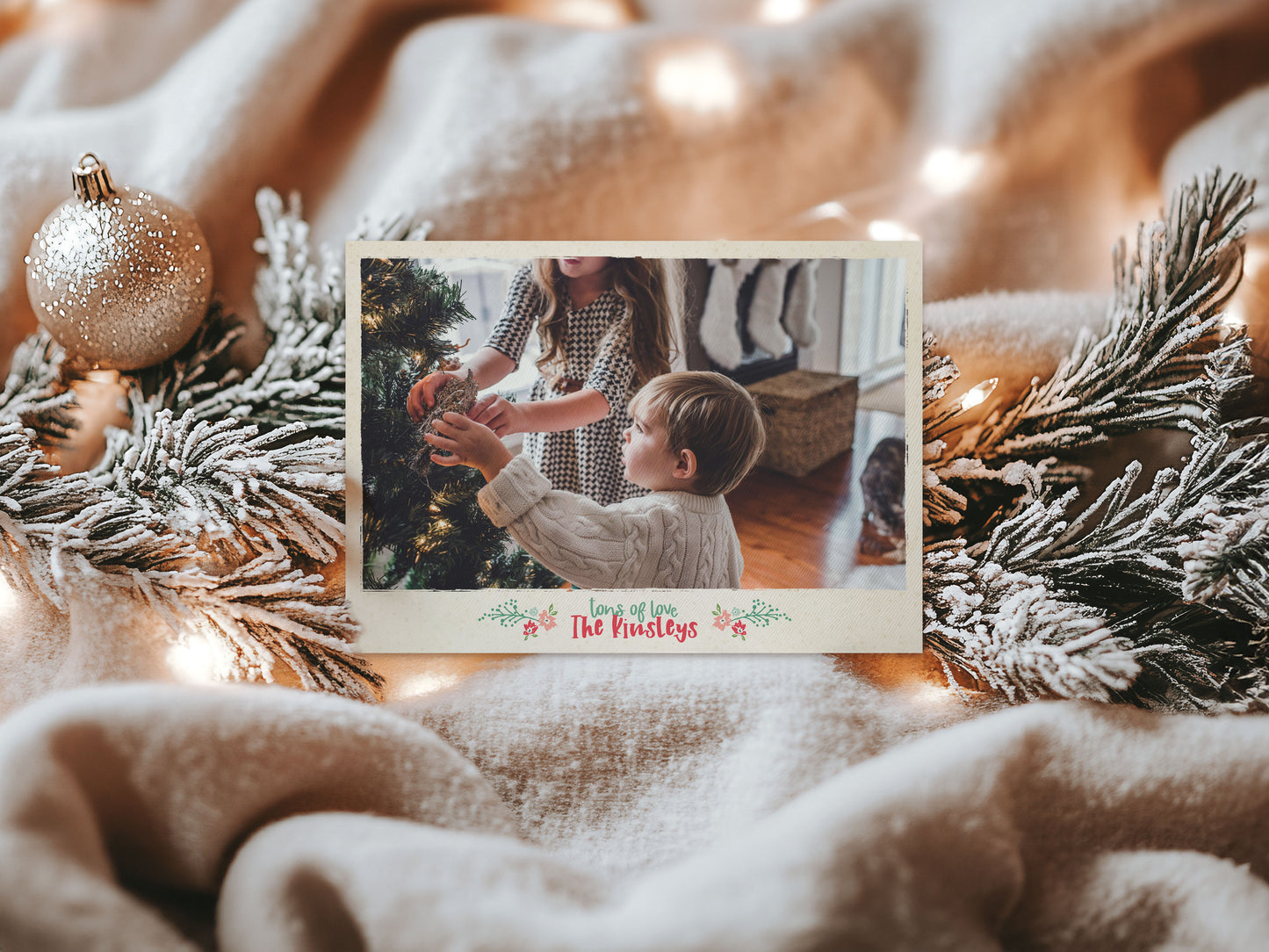 Pretty Hand Drawn Poinsettia Custom Photo Christmas Card