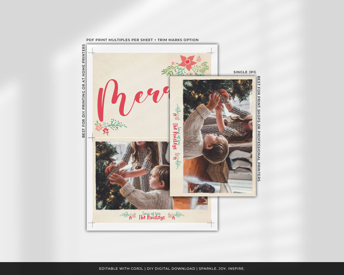 Pretty Hand Drawn Poinsettia Custom Photo Christmas Card