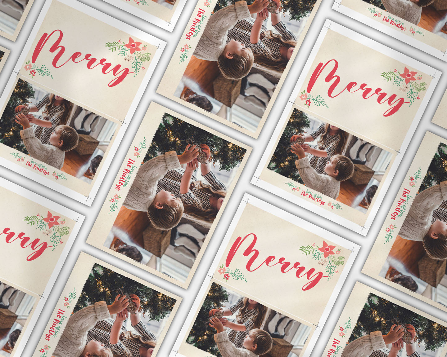 Pretty Hand Drawn Poinsettia Custom Photo Christmas Card