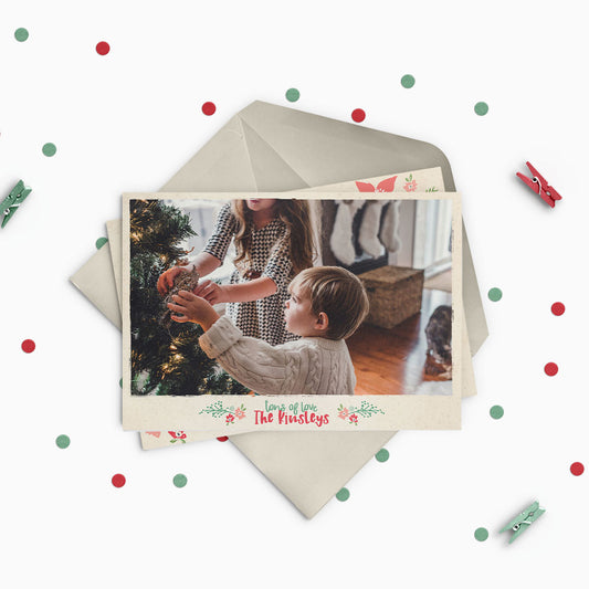 Pretty Hand Drawn Poinsettia Custom Photo Christmas Card