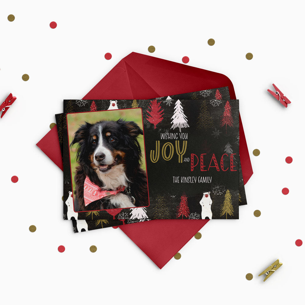 Dark Bear & Trees Custom Photo Christmas Card