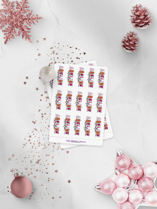 Personalized Name Christmas Original Pink Mix Big Sticker Sheet