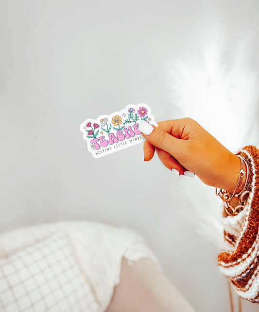 Teacher Helping Little Minds Grow Groovy Teacher Sticker