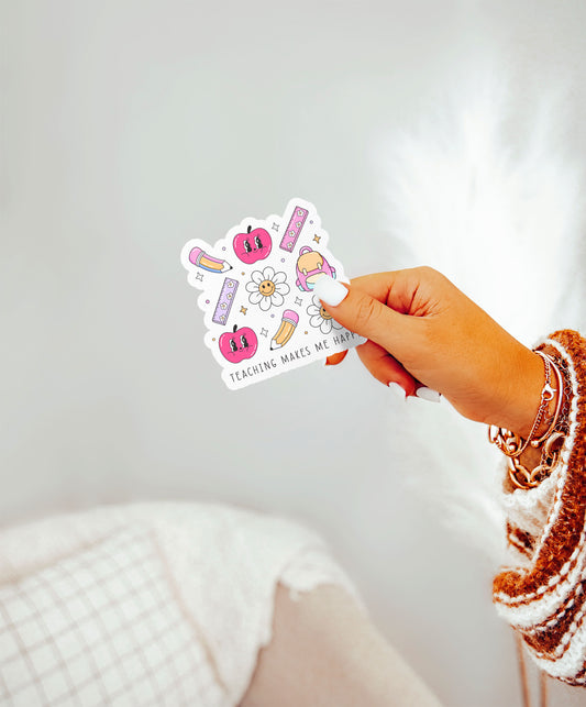 Teaching Makes Me Happy Groovy Teacher Sticker