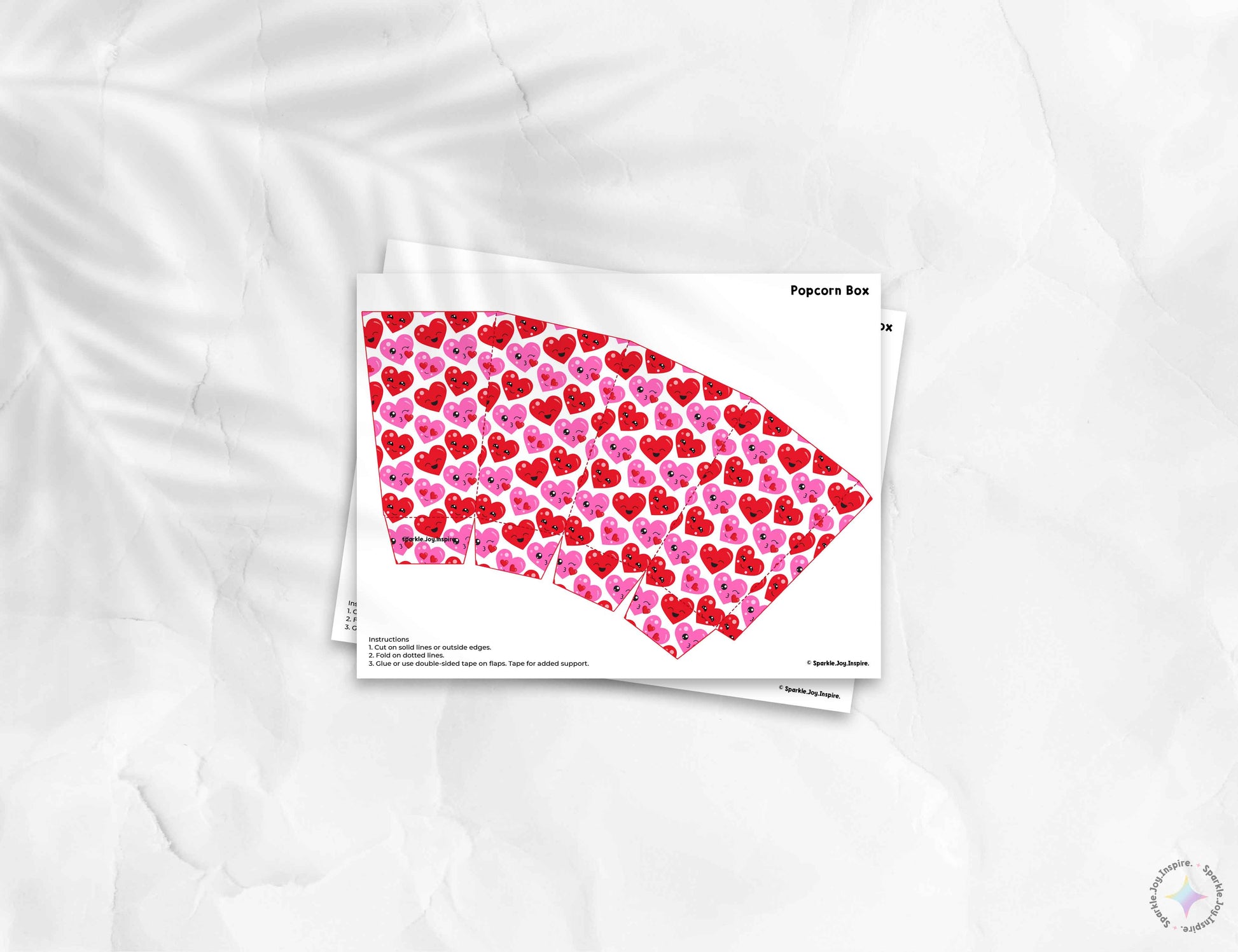 Kawaii Hearts Valentine Popcorn Box Paper Craft Printable Paper Crafts