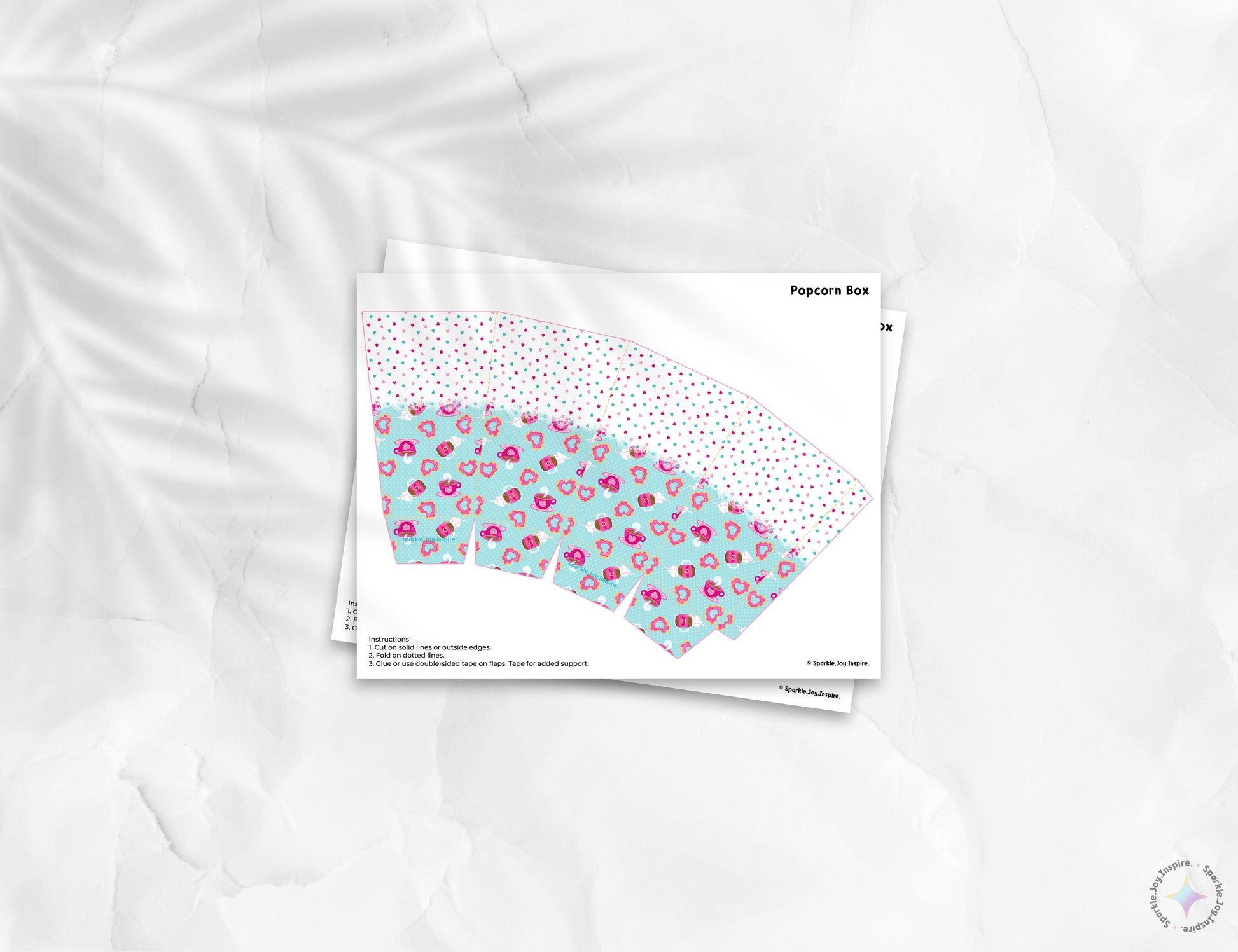 Valentine Coffee Donuts Popcorn Box Paper Craft Printable Paper Crafts