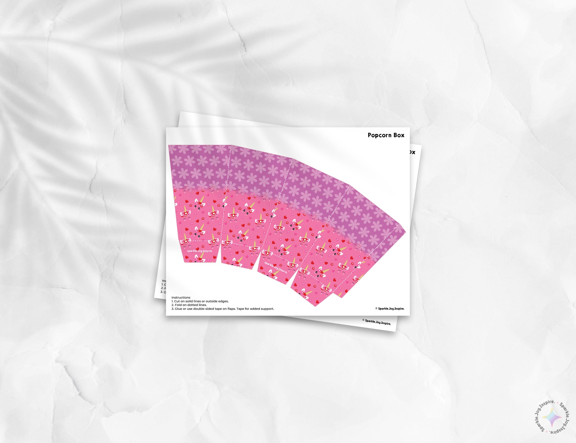 Valentine Unicorn Faces Popcorn Box Paper Craft Printable Paper Crafts