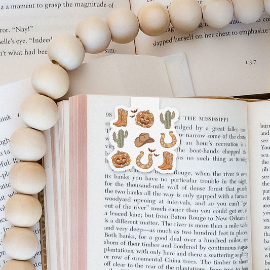 Pumpkin Boots Collage Howdy Western Halloween Magnetic Bookmark